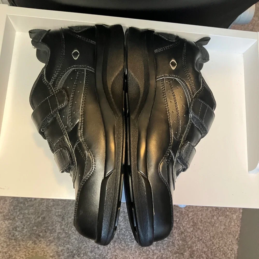 Apex G8010M Mens Walking Shoes Black Leather Double Strap X-Wide Size 12.5